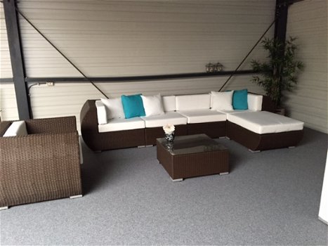 LOUNGESET CURVED BRUIN WICKER TUIN HOEK BANK €1495 - 1