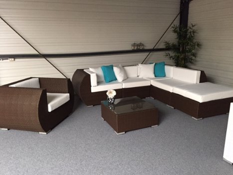 LOUNGESET CURVED BRUIN WICKER TUIN HOEK BANK €1495 - 3