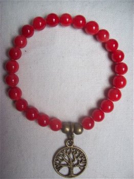 rode parelmoer-parel armband met brons en bedel - 1