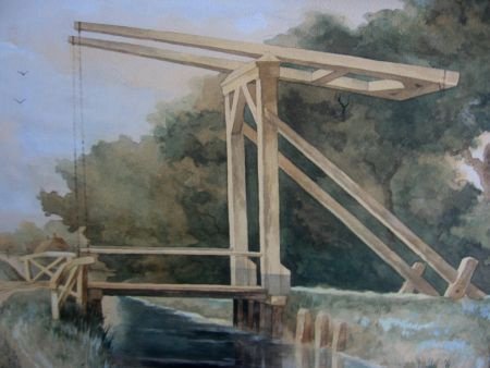 Ophaalbrug in landschap 1909 - Andre J. de Groot geb. 1870 - 1