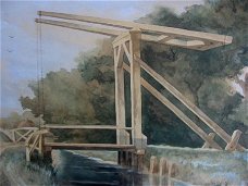 Ophaalbrug in landschap 1909 - Andre J. de Groot geb. 1870