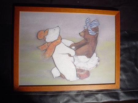 2 teddyberen tekeningen, in lijst achter glas, 43 x 39 cm - 1