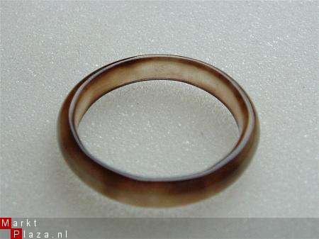 #74 Zwart-Bruinachtige Agaat Ring handgeslepen - 1
