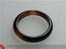 #72 Zwart Bruinachtige Agaat Ring  handgeslepen