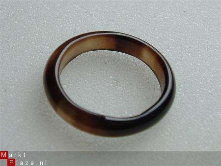 #77 Zwarte Agaat Ring handgeslepen - 1