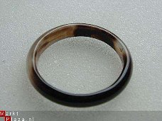#76 Zwart blanke Agaat Ring  handgeslepen