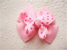 Grote grosgrain 3D strik met polkadots ~ 5 cm ~ Roze