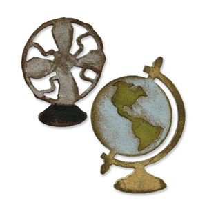 5x Tim Holtz movers&shapes chipboard fan&globe - 1