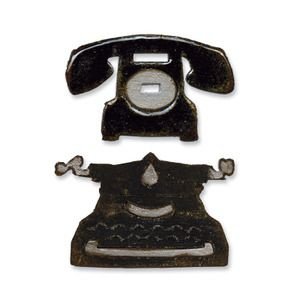 5x Tim Holtz movers&shapes chipboard telephone&typewriter - 1