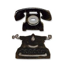 5x Tim Holtz movers&shapes chipboard telephone&typewriter