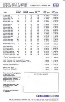 2 Prijslijsten van Hyundai 1984 en 1986