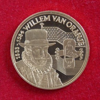 Vergulde penning Willem van Oranje 1533-1584 + certificaat - 1