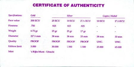 Penning 2,5 ECU Koning Willem I 1992 + certificaat - 1