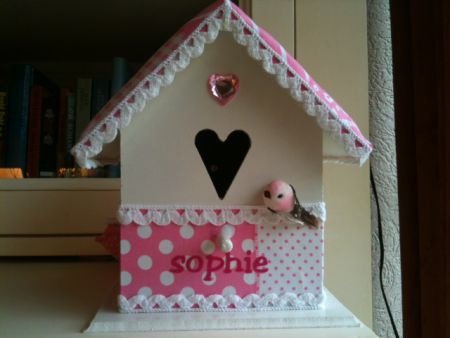 Vogelhuisje voor de babykamer in roze met naam - 1