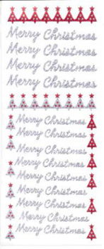 Stickervel - TEKST -- Merry Christmas -- ZILVER-ROOD GLITTER - 1