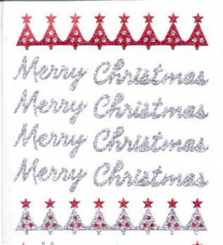 Stickervel - TEKST -- Merry Christmas -- ZILVER-ROOD GLITTER - 1