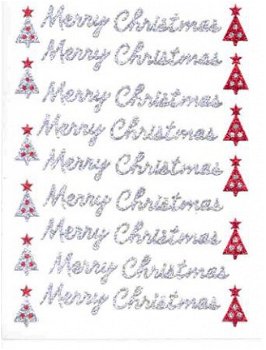 Stickervel - TEKST -- Merry Christmas -- ZILVER-ROOD GLITTER - 1