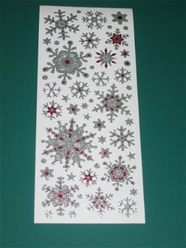 Stickervel -- SNEEUWVLOKKEN -- 197017 -- ROOD-ZILVER GLITTER - 1