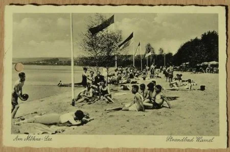 Postkaart / Postkarte, Strandbad Wamel am Mohne - See (2494), jaren'50. - 0