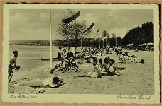 Postkaart / Postkarte, Strandbad Wamel am Mohne - See (2494), jaren'50.