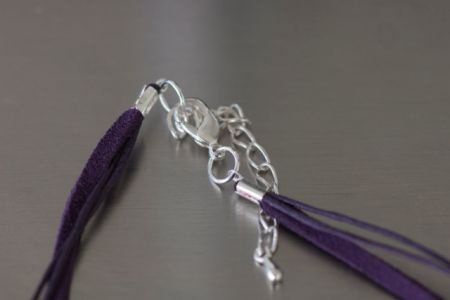 Handgemaakte amethist met bladzilver met suede ketting NIEUW - 1