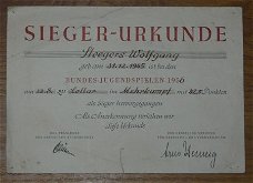 Oorkonde / Urkunde, Winnaar Mehrkampf / Meerkamp, Bundes-Jugendspielen Lollar, 1956.