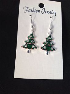 NIEUW kerstboom oorbellen groen met strass