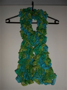Mooie handgebreide sjaal groen turquoise NIEUW! - 1