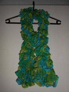 Mooie handgebreide sjaal groen turquoise NIEUW!
