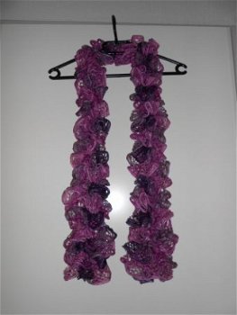 Mooie handgebreide sjaal roze paars. Nieuw. - 1