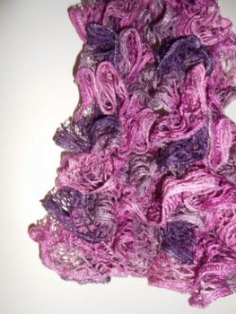 Mooie handgebreide sjaal roze paars. Nieuw. - 1
