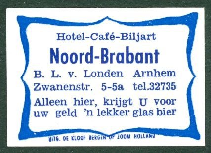Luciferetiket Hotel-Café-Biljart Noord-Brabant, Arnhem - 1