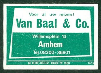 Luciferetiket Reisbureau Van Baal & Co., Arnhem - 1