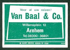 Luciferetiket Reisbureau Van Baal & Co., Arnhem