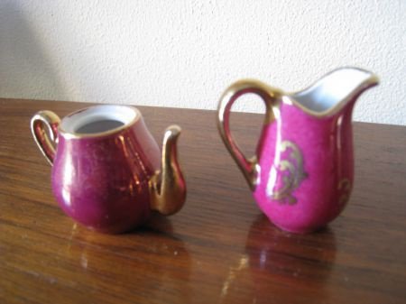 1 miniatuur kannetje en 1 theepotje Limoges France porselein - Afbeelding 2