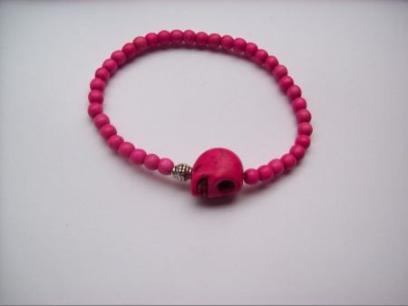 edelstenen armbandje pink fuchia roze skull doodskop ibiza - 1