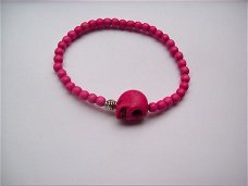 edelstenen armbandje pink fuchia roze skull doodskop ibiza