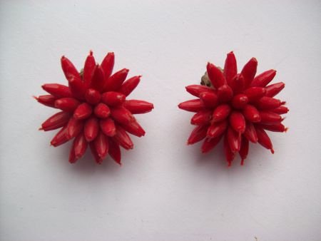 mooie rode oorbellen origineel vintage rood oorknoppen clibs - 1