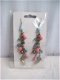 hippe oorbellen lang brons met roze en lichtblauwe kraaltjes - 1 - Thumbnail