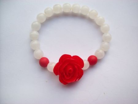flower power mooie hippe ibiza armband wit met roos rood - 1