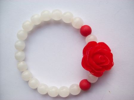 flower power mooie hippe ibiza armband wit met roos rood - 1