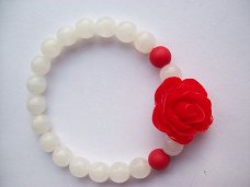 flower power mooie hippe ibiza armband wit met roos rood