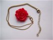 vintage hanger oud goud ketting rode roos hippe ibiza flower - 1 - Thumbnail