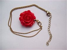 vintage hanger oud goud ketting rode roos hippe ibiza flower