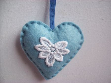 mooi troosthart hart decoratie hart blauw met kant kado -tip - 1