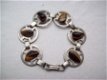 antieke armband echt zilver met tijgeroog edelstenen bruin - 1 - Thumbnail