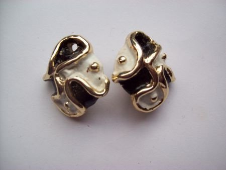 vintage oorbellen knoppen wit zwart goud oorclips retro - 1
