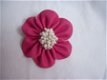 bloem corsage broche haarklem leer met speld en klem fuchia - 1 - Thumbnail
