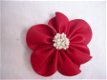 bloem corsage broche leer rood met klem en speld - 1 - Thumbnail