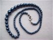 vintage parelsnoer nachtblauw collier snoer ketting parels - 1 - Thumbnail